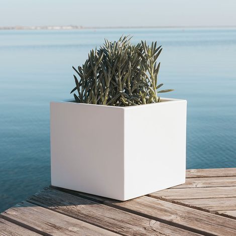 NARCISO 40 Macetero Cuadrado de Interior y Exterior Para Plantas y Flores Muy Resistente al Paso del Tiempo. Hecho de Polietileno en España - Blanco