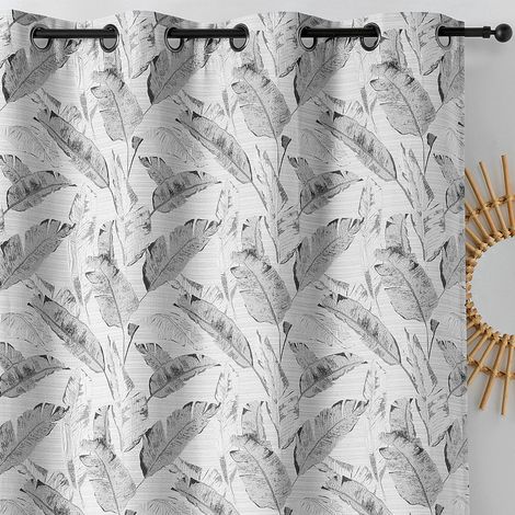 Homemaison – Rideau moderne motif plumes grises 135x240cm – 100% polyester – Tête avec 8 œillets – Lavable à 30° (1/2)