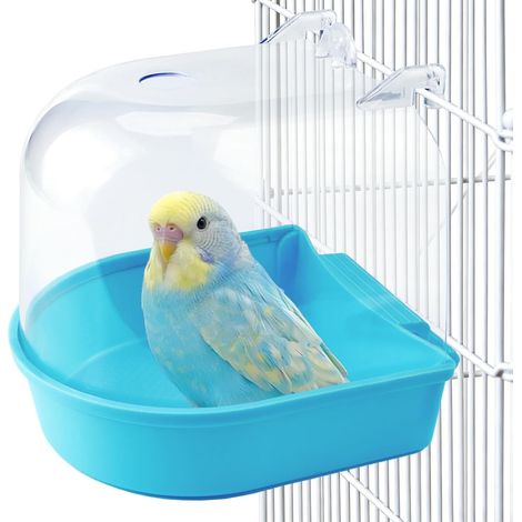 Baignoire Oiseau - 1 Pièce - Plastique PP - Antidérapante Suspendue - Perruches Canaris - Bleu 13x13x13,5cm (1/5)
