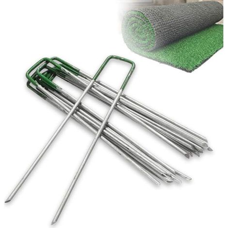 Sollbry – Piquets d'ancrage en métal galvanisé pour gazon synthétique – Longueur 15 cm – Pointe verte pour types de poils courts – Anti-corrosion