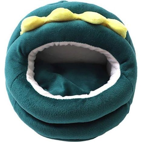 Plush Pig House Pet Bed with Removable Cushion in Dark Green, Size L (20x20cm)