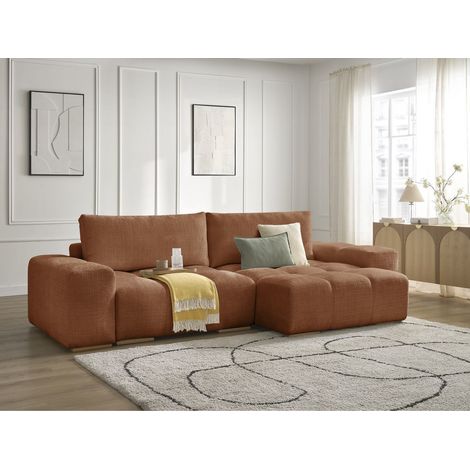 BOBOCHIC - Canapé d'angle réversible convertible coffre ANAKIN tissu texturé Réversible  Orange (1/5)