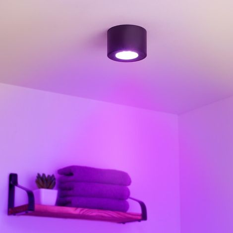 Flacher Aufbaustrahler rund IP44 Deckenleuchte - Farbe: schwarz - LED Leuchtmittel: 5W RGB+CCT 230V dimmbar 60° (1/5)