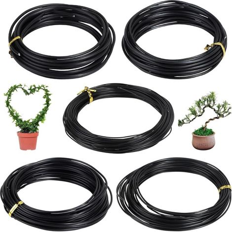 5 Rouleaux de fil de fer pour bonsaï Anodisé Aluminium Fil de fer pour bonsaï Plantes de bonsaï 5 tailles -1,0mm /1,5mm /2,0mm /2,5mm /3,0mm, Noir, 40m au total (1/5)