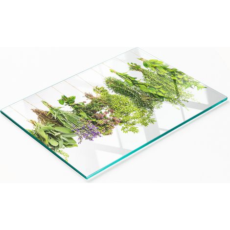 Planche de service en verre pour la cuisine, décorée de motifs de guirlandes d'herbes aromatiques, 80 x 52 cm (1/5)