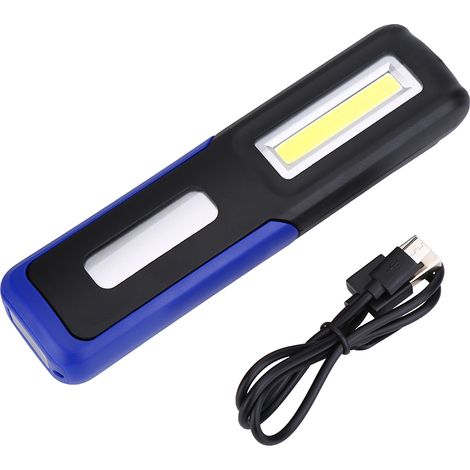 Lampe de travail LED COB rechargeable USB portable avec aimant et crochet, lampe de poche extérieure bleue (1/5)