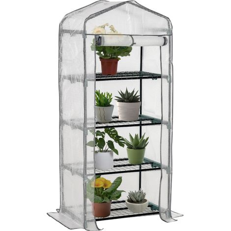 Mini serre de culture blanche 70×50×160 cm avec 4 étagères, abri transparent pour plantes et semis