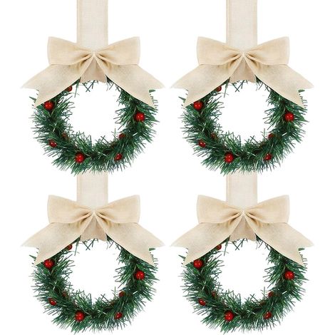 Couronne De Noël pour Extérieur Kit De Suspension Bienvenue 4 Pièces  Guirlande De Noël Avec Baies Rouges Et Nœud Pour Fêtes Pour Intérieur Extérieur Maison Cuisine Salon Chambre (1/5)