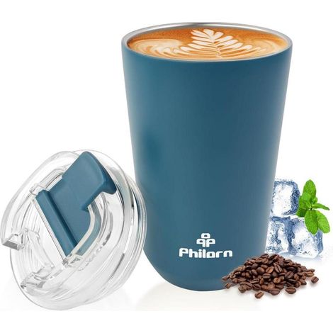 Thermobecher Kaffee to go Becher Edelstahl Blau 380ml mit Deckel (1/5)