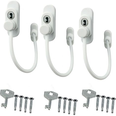 Lot de 3 verrous entrebâilleurs de fenêtre de sécurité avec vis clés, limiteur de câble pour ouverture de porte et fenêtre, pour la maison et l'école (1/5)