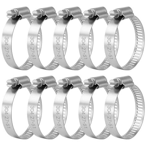 10 PCS Collier de Serrage Tuyau Réglable 27-51 mm, en Acier Inoxydable 304, Colliers Métalliques Antirouille pour Tuyaux, Conduites d’Eau, Câbles, Voiture, Arrosage, Usage Domestique et Industriel - (1/5)