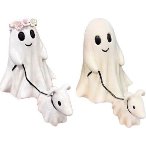 2 Pièces Statue de chien, Figurine fantôme, Décoration Halloween, Accessoire maison, Idée cadeau fête (1/5)