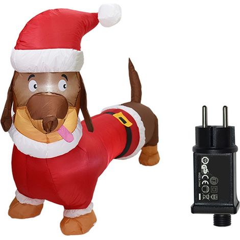 Dachshund gonflable de 1,5 mètres en polyester lumineux pour décoration de Noël, chien saucisse illuminé à gonfler. (1/5)