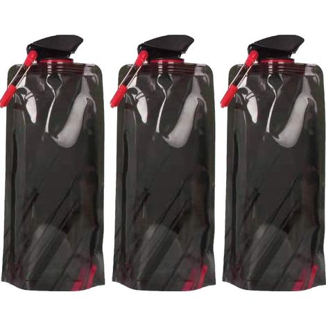 Unisex Adult 700ML Pliable Set de 3, Pliable Flexible Bouteille d'eau Réutilisable pour la Randonnée, l'Aventure, les Voyages (Noir) (1/5)