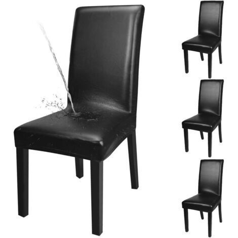 INHHUB Set of 4 PU Chair Covers Artificial Stretch Leather Chair Protector Universal Waterproof and Oil-proof Seat Covers, Black (1/5)
