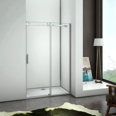 120x195 cm Porta Doccia Per Nicchia Anta Scorrevole in Vetro 8 mm Temperato Trasparente Anticalcare Cromato Lucido, Piatto Doccia 120x80 cm incluso (1/5)