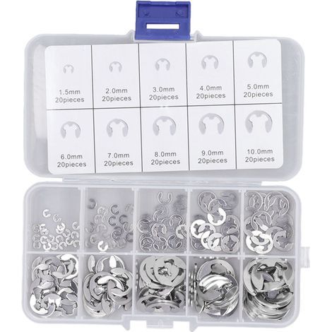 Kit de 200 circlips en acier inoxydable de qualité supérieure, résistants à la tension, pour roulements. (1/5)
