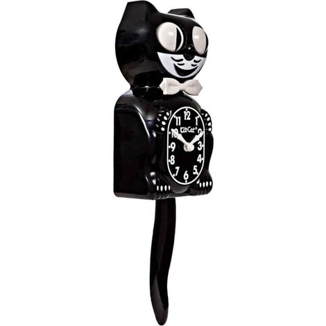 Horloge classique noire 32,4 cm – Yeux roulants et queue animée – Design vintage pour petits espaces – Fabrication américaine (1/5)