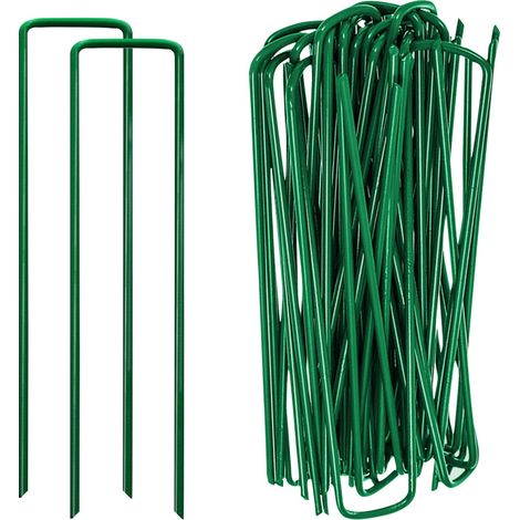 Lot de 100 Piquets de Jardin, Pelouse Agrafes en Forme de U Piquet Jardin de Fixation en Acier Galvanisé Piquets de Sol Robustes (1/4)