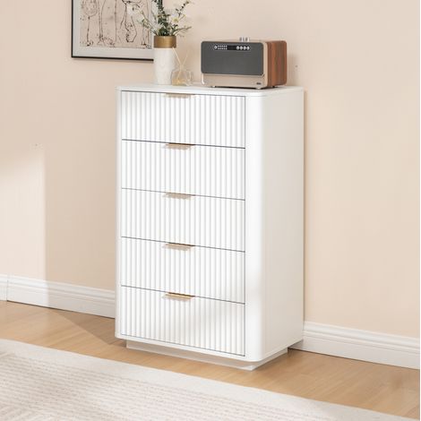 Commode 5 tiroirs blanche en MDF avec poignées métal, 70 x 40 x 108 cm, anti-basculement DESVIAE (1/5)