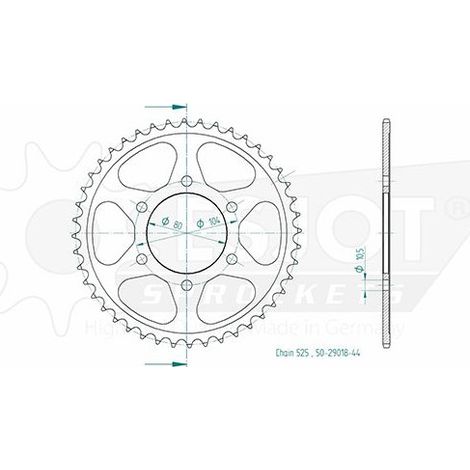 Couronne Acier Kawasaki - 525 - 44 Dents - Similaire JTR1489 - Made in Germany