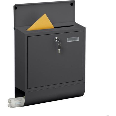 Boite Aux Lettres - Fer Poudre - 41,5 x 37,5 x 14 cm - Porte-Journaux Integre - Serrure Batteuse - Anthracite - 1 Unite (1/5)