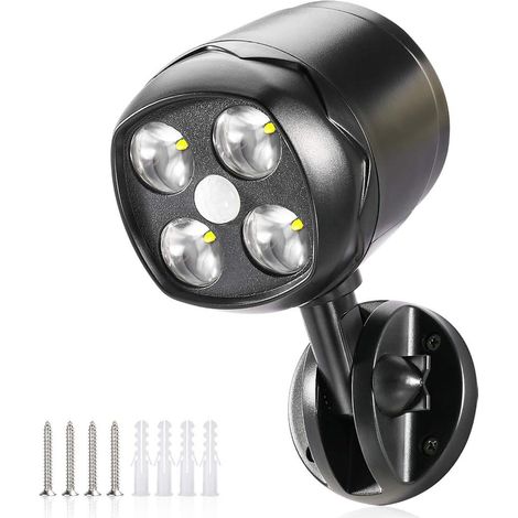 Spot LED Extérieur avec Détecteur de Mouvement - 600 lm - Alimenté par Batterie - Étanchéité IP65 - Pour Jardin Allée Patio Entrée - 1 Pièce