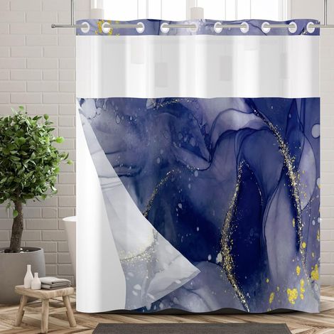 Rideau de Douche sans Crochets avec Doublure à Pression, Motif marbre Abstrait Violet Luxueux, Double Couche, avec fenêtre Transparente en Maille, 152 x 183 cm (1/5)
