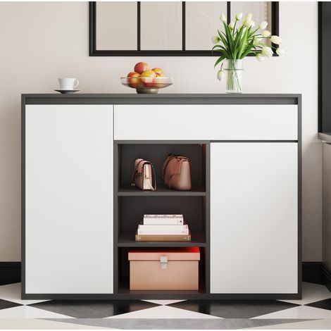 Mueble Zapatos Blanco Y Negro, 2 Puertas, 1 Cajón, Baldas Ajustables, 12 A 17 Pares (1/5)