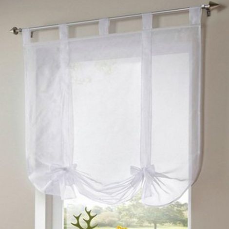 Rideau romain adorable nœud assis en voile brodé, décoration fenêtre chambre style romantique, blanc, 60 x 140 cm – DELKEVIC
