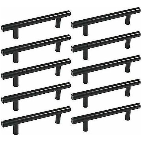 VURAHOME - 10pcs 96 mm T Bar Bâton Cuisine Armoire Porte Poignées Placard Tiroir Chambre Meubles Tirer Noir (1/2)