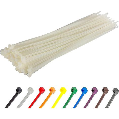 Lange, robuste silberne Kabelbinder, 370 mm x 4,8 mm, 100er-Packung, aus hochwertigem Nylon, 300 mm x 4,8 mm Reißverschluss, weiß (1/5)
