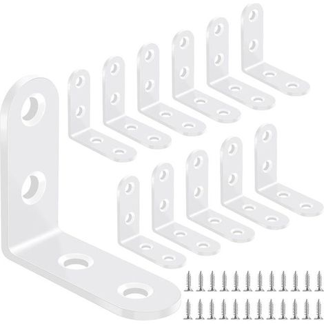 Set di 12 staffe angolari ad angolo , 40 mm x 40 mm, a forma di L, per mobili e armadi in legno, bianche (1/5)