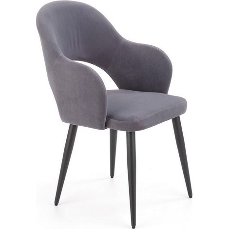 Chaise de salle à manger en velours gris avec pieds en acier noir UNIK (1/5)
