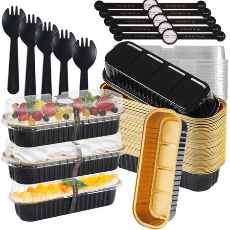 50 mini moldes para hornear,Molde de aluminio para pan,Molde antiadherente para pasteles,Mini moldes para pan,Incluye 50 tapas y cucharas (1/5)