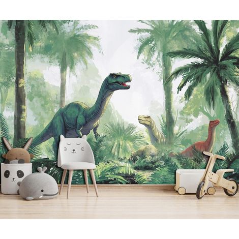 Vlies Fototapete Kinderzimmer 150x105 cm Dinosaurier - Fototapeten Tapeten für Kinder Mädchen & Jungen - Kindertapete - Kinderzimmertapete Wald Dschungel, WallArena (1/4)