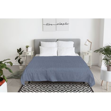 Copriletto 100 % Cotone Tinto In Filo Primaverile Estivo Prodotto Italiano Tinta Blu - Singolo