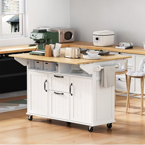Mueble de cocina móvil con extensible, enchufes y ruedas 120 x 40-80 x 92 cm DESVIAE (1/5)