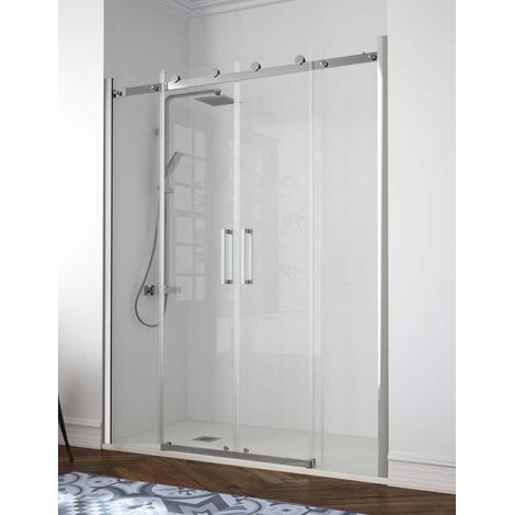 Mampara de Ducha Frontal - 2 Hojas Fijas y 2 Puertas Correderas -Cristal de Seguridad de 8 mm - Modelo Liberty 4 (Hasta 140)
