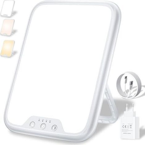 Lampe de luminothérapie 10 000 lux contre la dépression, lampe de lumière du jour avec 3 températures de couleur, luminosité réglable, 4 réglages de minuterie, technologie LED pour un (1/5)