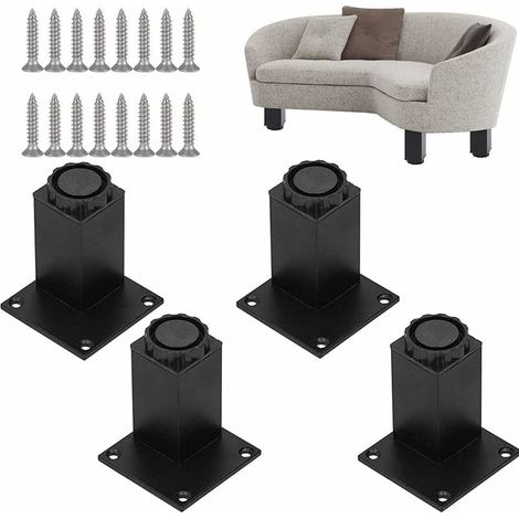 Pieces Black Aluminum Square Cabinet Legs, Furniture Aluminum Square Cabinet Legs, Aluminum Alloy Square Table Legs, Metal Square Cabinet Legs with Screws, for Sofa, Coffee Table- (1/5)