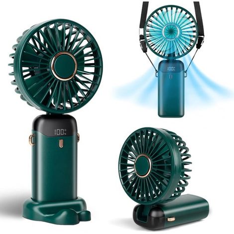 Ventilatore portatile，12 ore di autonomia，mini ventilatore portatile con display a LED，ventilatore per il trucco da donna (verde) (1/5)
