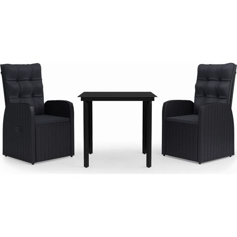Maison Exclusive - 3-tlg. Garten-Essgruppe mit Kissen Schwarz