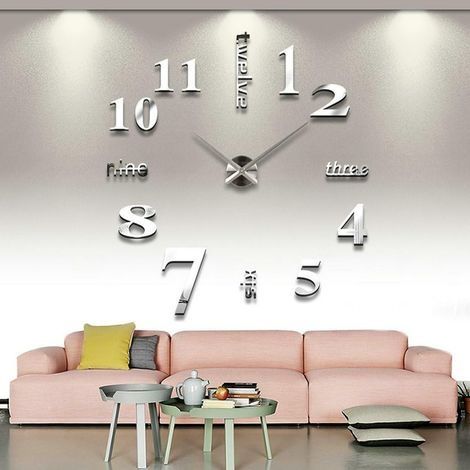 Horloge Murale Muette, Pendule Murale de Mode Moderne Horloge Murale sans Cadre 3D DIY Miroir Autocollant Bureau Hôtel Décoration de La Maison DIY Horloge Murale (1/5)