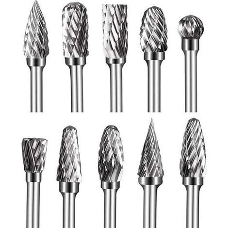 10 Stück Hartmetall-Rotationsfräser, Metallschleifkopf-Fräser für Dremel-Rotationswerkzeuge, Schleifmaschinen und Holzbearbeitung, Gravur, Metallpolierer (1/5)