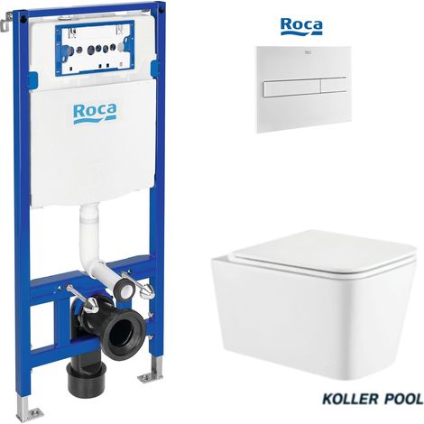 Bâti-support ROCA Active pack réservoir encastrable et plaque Chrome Mat avec WC suspendu ROUND Tornade 3.0 Noir Mat par KP