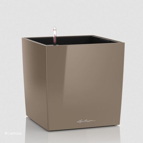 LECHUZA® Pflanzgefäße CUBE Premium 40 Taupe hochglänzend All-in-One (1/3)
