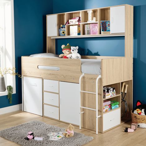 Cabin Loft Single Bed Overhead Integrated Storage Drawers Shelves Hidden Desk (1/5)