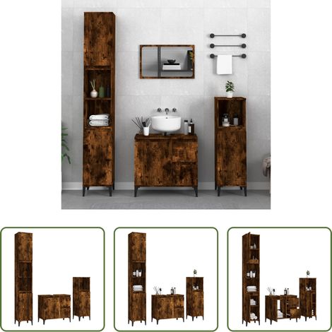 Armoire sur pied -  Ensemble d'armoires de salle de bain 3 pcs chêne fumé (1/5)