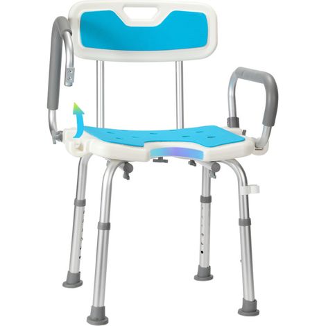 Randaco Sgabello per doccia regolabile in altezza fino a 136 kg Sgabello per bagno - Con braccioli e schienale Bracciolo reversibileSgabello da doccia regolabile in altezza fino a 136 kg sgabello da b (1/5)